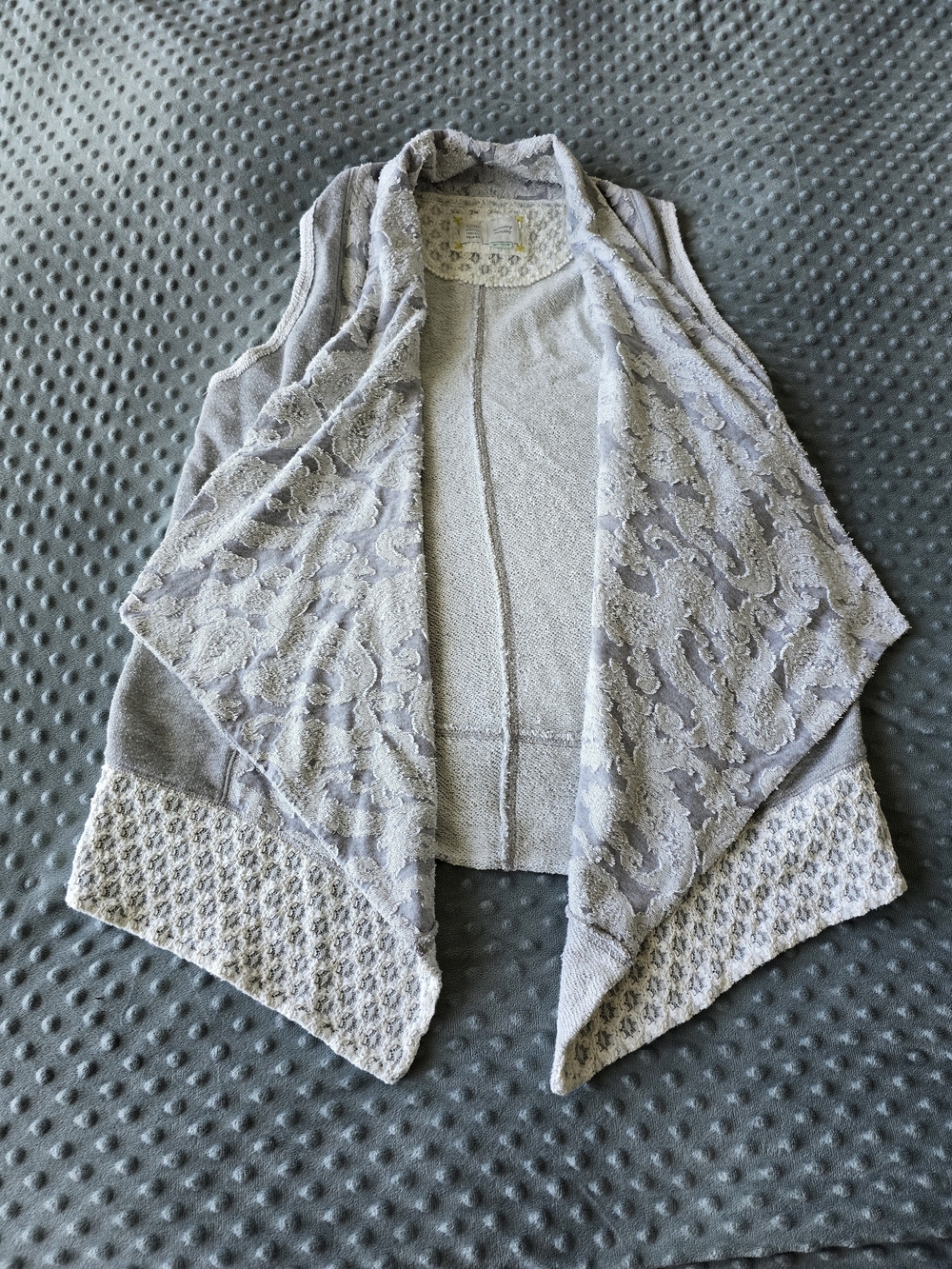 Anthropologie Saturday Sunday Gray Lace Draped Vest Cardigan Boho Sz M